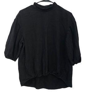 Zara Woman 100% Linen Black Oversized Dolman Sleeve High Neck Pullover - SZ XS